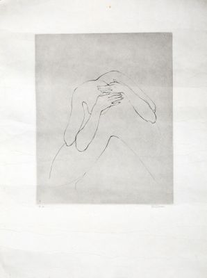 un dessin représentant une femme qui porte ses mains à son visage