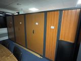 an image of a conference room with wooden partitions
