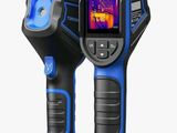 a close up of a thermal camera with a blue handle