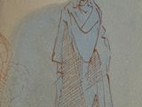 drawing of a man in a robe and a woman in a hat