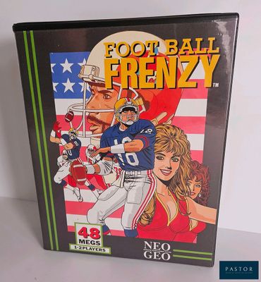 an old video game called football frenzy is on display on a table