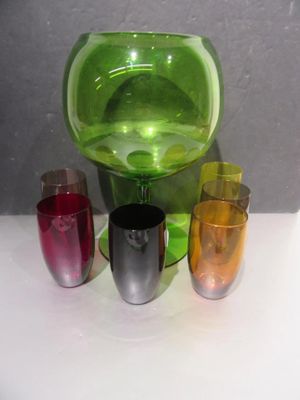 68.56 - ENSEMBLE A PUNCH EN VERRE COLORE VINTAGE . - Photo 1
