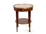an image of a round table with a glass top and a wooden base