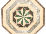 une image représentant un plateau de table circulaire en marbre orné d'un motif vert et blanc