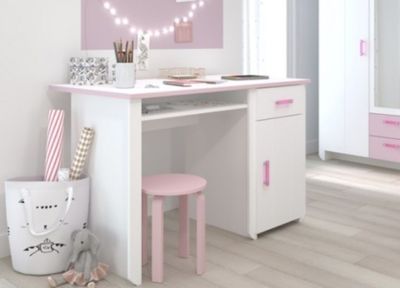 Bureau BIOTIFUL , couleur blanc et rose, dimensions: 121x65x…