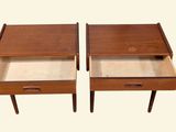 pair of mid century danish teak nightstand tables with glass tops