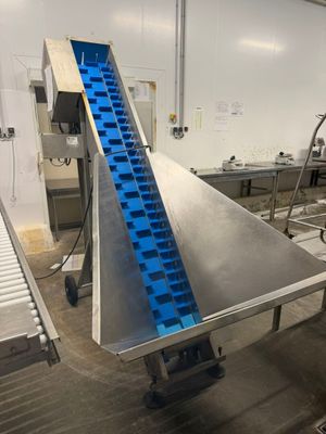 a conveyor belt that is being used to move food on the conveyor belt