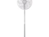 a white fan on a stand with a white background