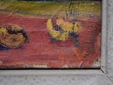 a painting of a bowl of fruit on a table