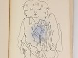 a drawing of a child holding a teddy bear in a book