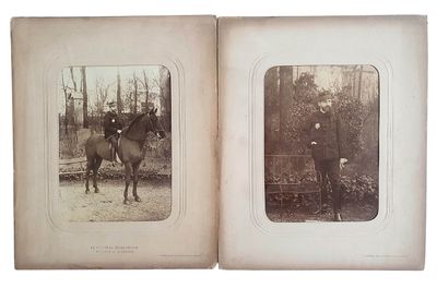 deux vieilles photos en noir et blanc représentant un homme à cheval et un homme à cheval
