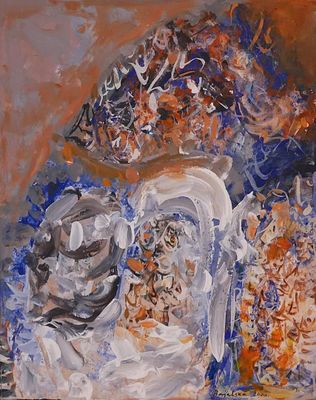 une peinture représentant un vase avec des fleurs sur une table