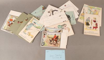 many cards and postcards laid out on the table