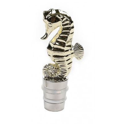 bottle stopper with a seahorse on top of it on a white background