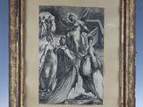 an old black and white drawing of a group of people in a frame