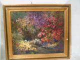 a picture of a painting of a garden with flowers