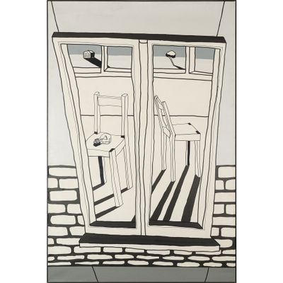 une image représentant un dessin en noir et blanc d'une pièce avec une fenêtre