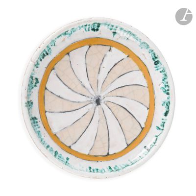 a white plate with a yellow rim on a white background