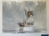 a painting of a sailboat sailing in the water