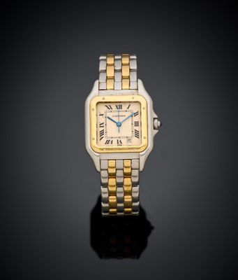 une montre Cartier pour femme avec un bracelet bicolore en or et argent