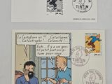 a postcard with a cartoon of a man talking on a cell phone