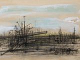 dessin représentant un paysage avec des arbres et un ciel en arrière-plan
