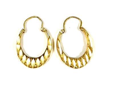pair of gold tone hoop earrings on a white background