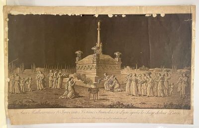 an old picture of a group of people standing around a building