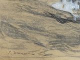a drawing of a dog laying down on the ground