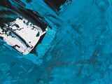 a painting of a piece of blue paint on the ground