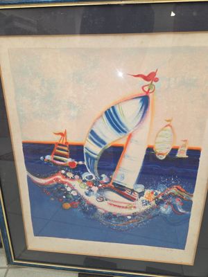 MENGUY Lithographie figurant une course de voiliers Numéroté…