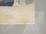a picture of a painting of a boat on the beach