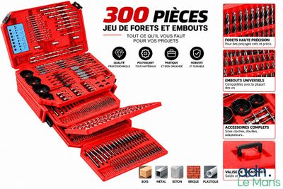 une boîte à outils rouge remplie d'outils, posée sur un fond blanc