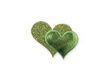 two green heart shaped brooches on a white background