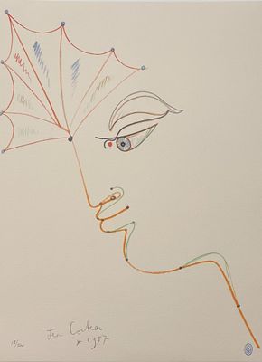 drawing of a woman ' s face with a spider web attached to her head