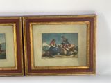two framed pictures of a man riding a horse and a woman riding a horse