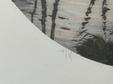 a picture of a painting of a horse by the water