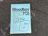 a sign on the back of a speaker that says woodboy p120