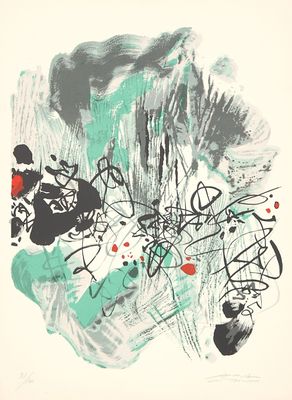 an image of a painting with black and green paint on a white background