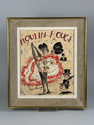 un vieux dessin représentant une femme coiffée d'un haut-de-forme et tenant un nœud