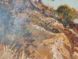 an image of a painting of a tree on a hill