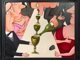 a painting of a group of people at a table with a wine goblet