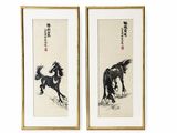 une paire de peintures à l'encre de Chine représentant des chevaux
