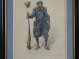 painting of a soldier holding a rifle and a hat
