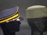 two hats on a mannequin head, one in green and the other in yellow