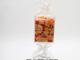 a bag of cereal sitting on top of a black stand