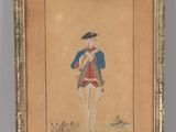 une vieille photo d'un homme vêtu d'une veste bleue et d'un short rouge