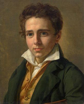 portrait d'un jeune homme vêtu d'un manteau vert et d'un col blanc