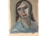 une image représentant un tableau représentant le visage d'une femme aux yeux bleus
