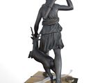 statue of a woman with a deer on a pedestal on a white background
